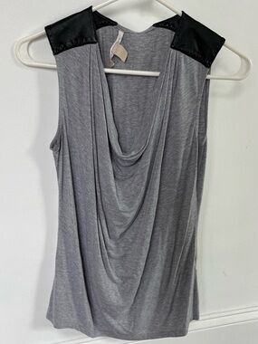 Banana Republic Sleeveless Draped Neck Top with Faux Leather Shoulders